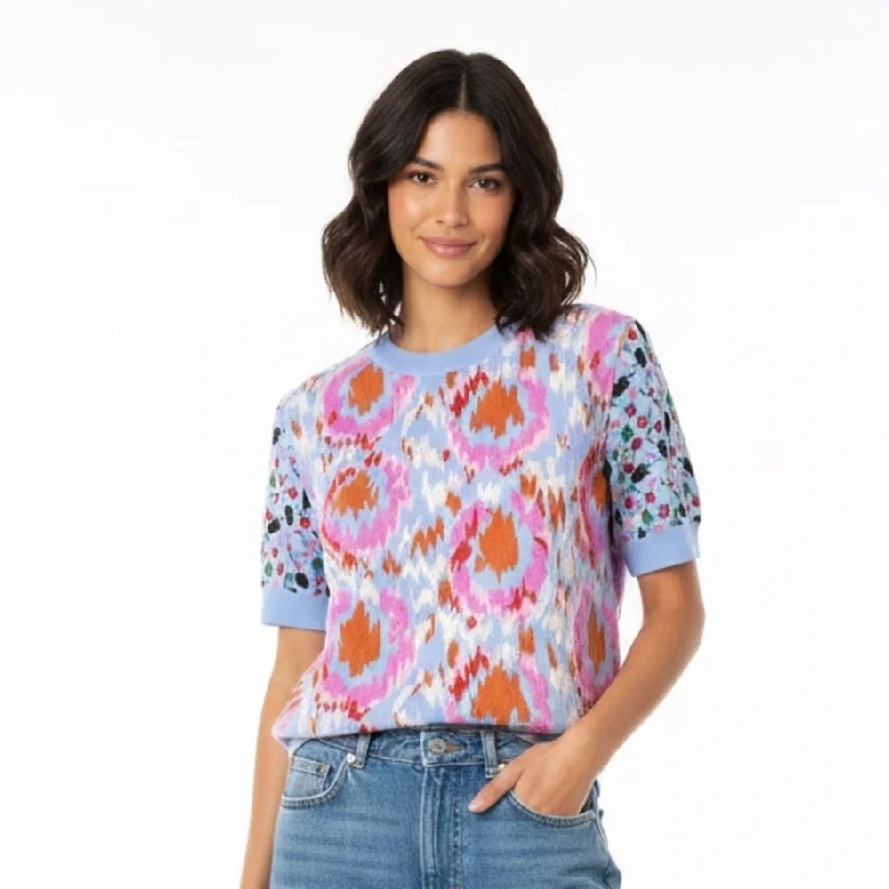 MARNI Floral textured Knitted Top Iris Blue Pristine Condition Size US 8 - Picture 1 of 13